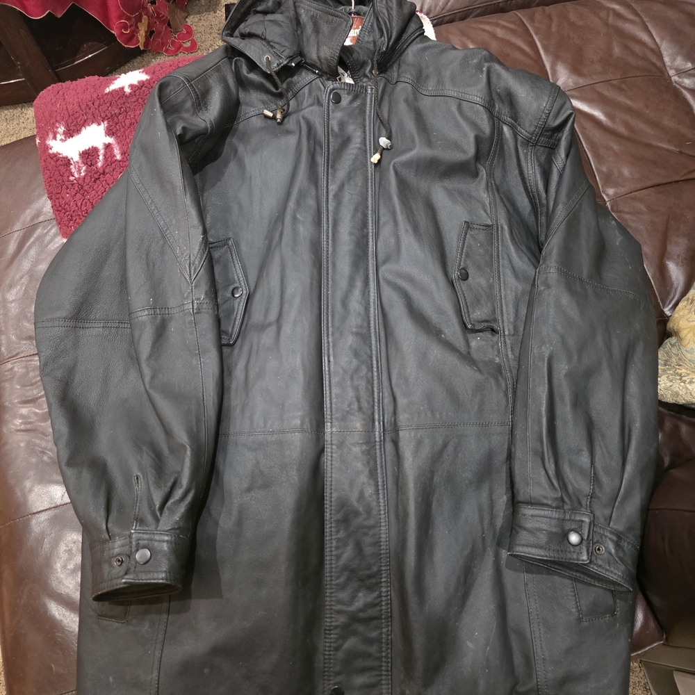 Men's Classic Black Leather Raincoat